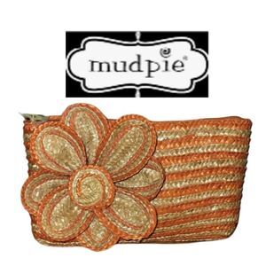 Nwot Mud Pie Orange Straw Clutch